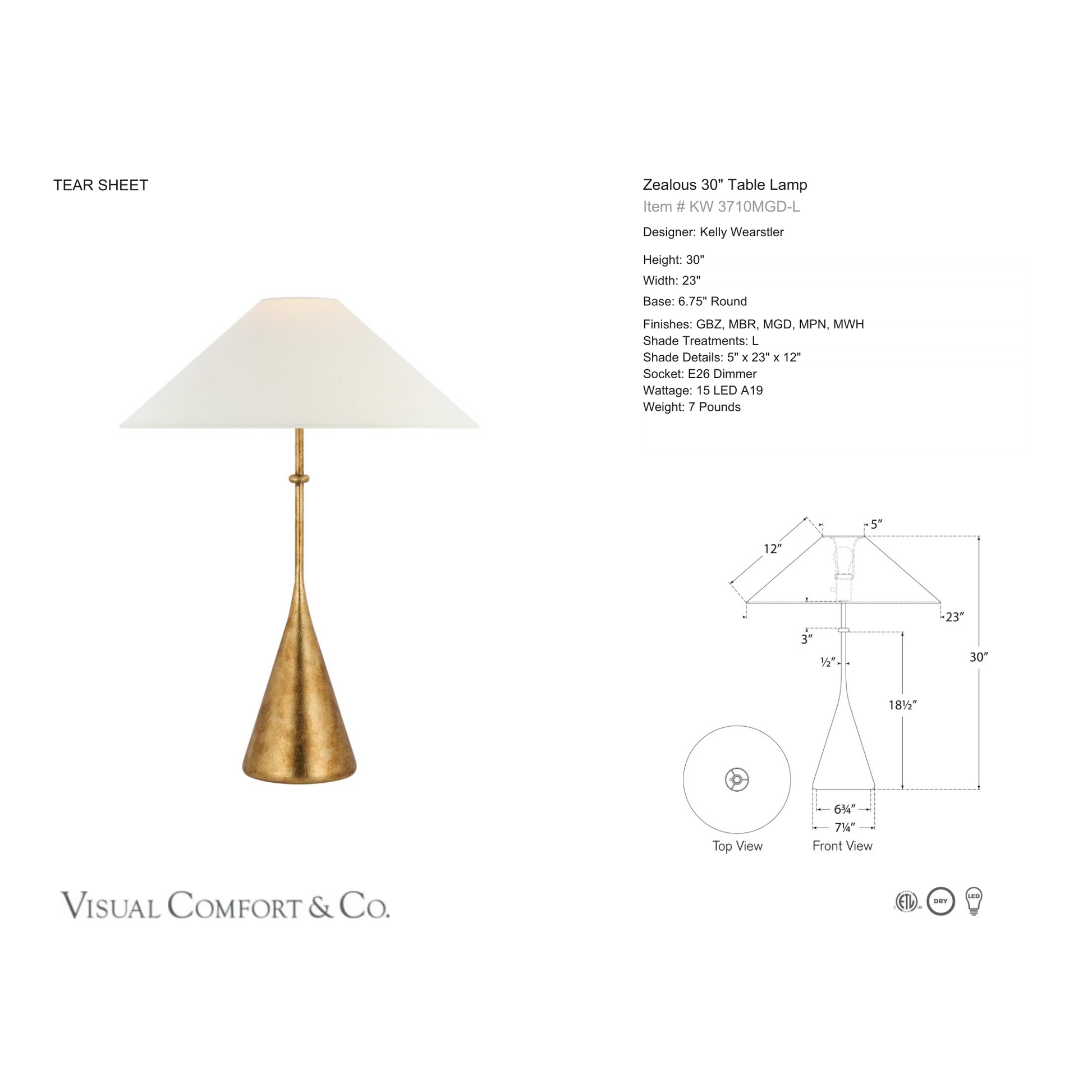 Kelly Wearstler Zealous 30" Table Lamp - Gild Table Lamp Bloomingdales Lighting