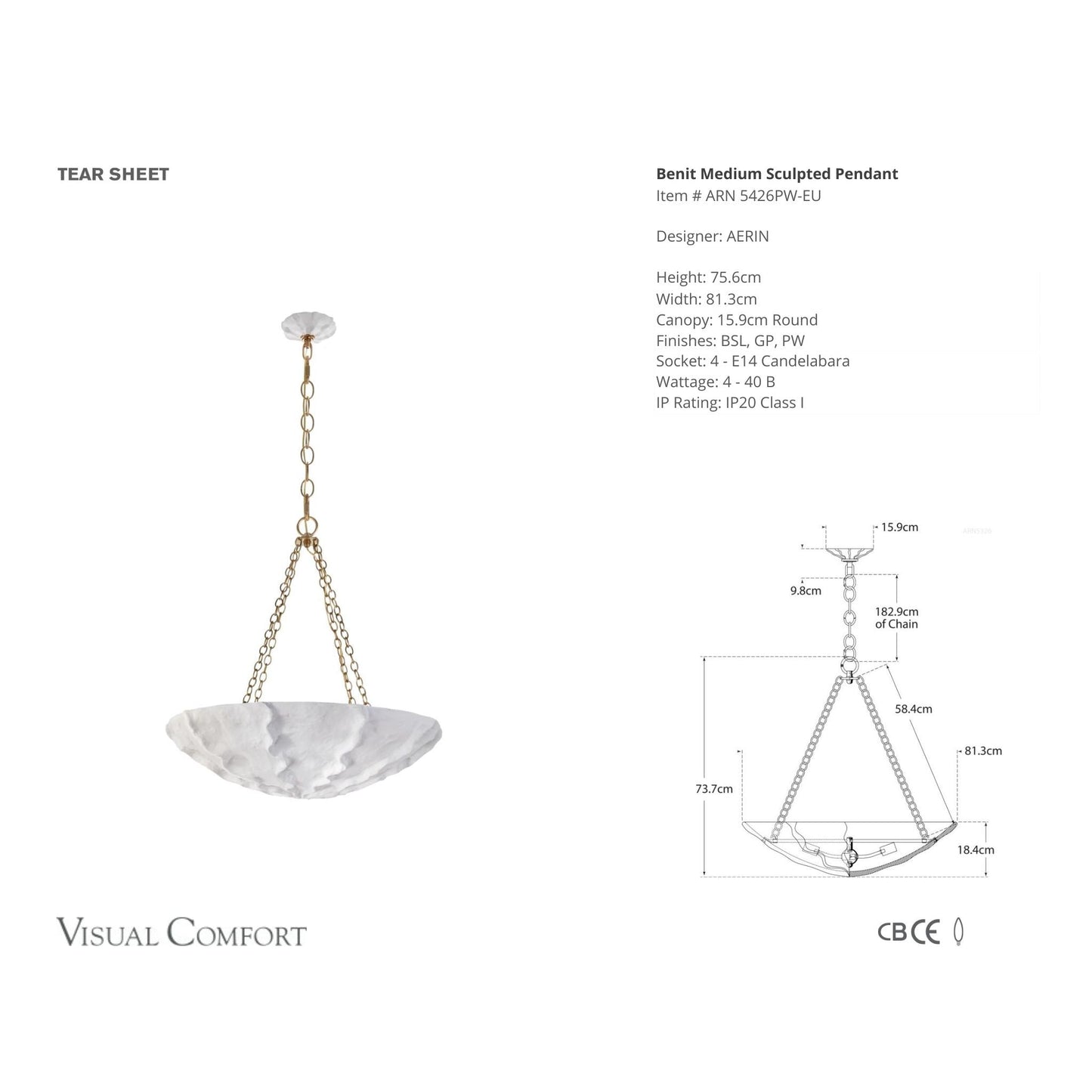 AERIN Benit Sculpted Shell Chandelier - Plaster White Pendant Light Bloomingdales Lighting   