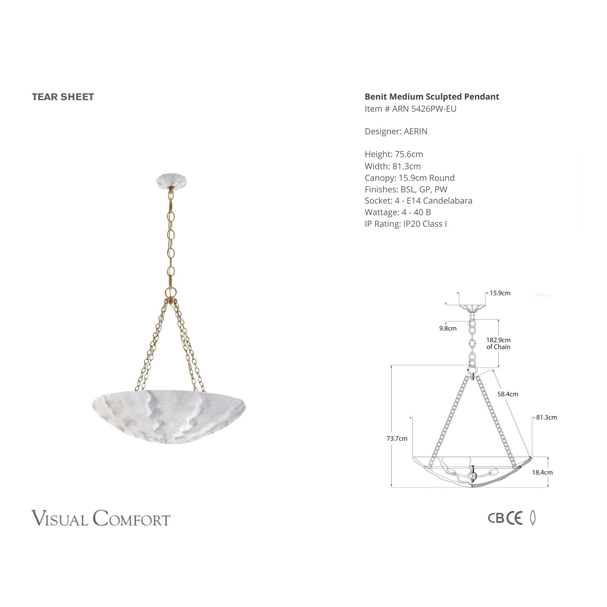 AERIN Benit Sculpted Shell Chandelier - Plaster White Pendant Light Bloomingdales Lighting   