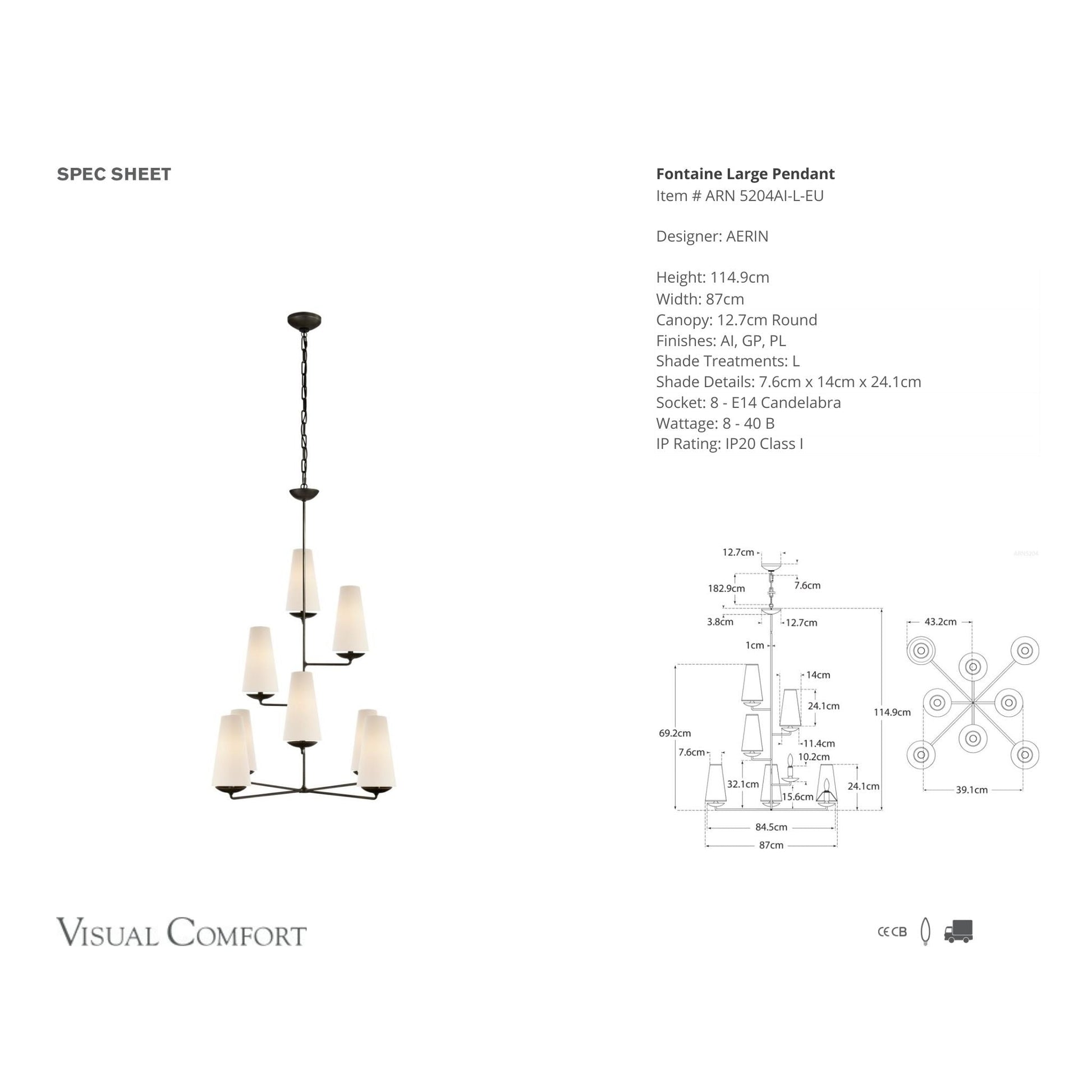 AERIN Fontaine Vertical Chandelier - Aged Iron Pendant Light Bloomingdales Lighting   