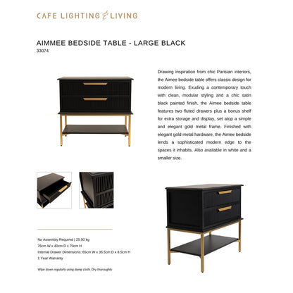 Aimee Large Two Drawer Bedside Table - Black Bedside Table Cafe Lighting & Living   