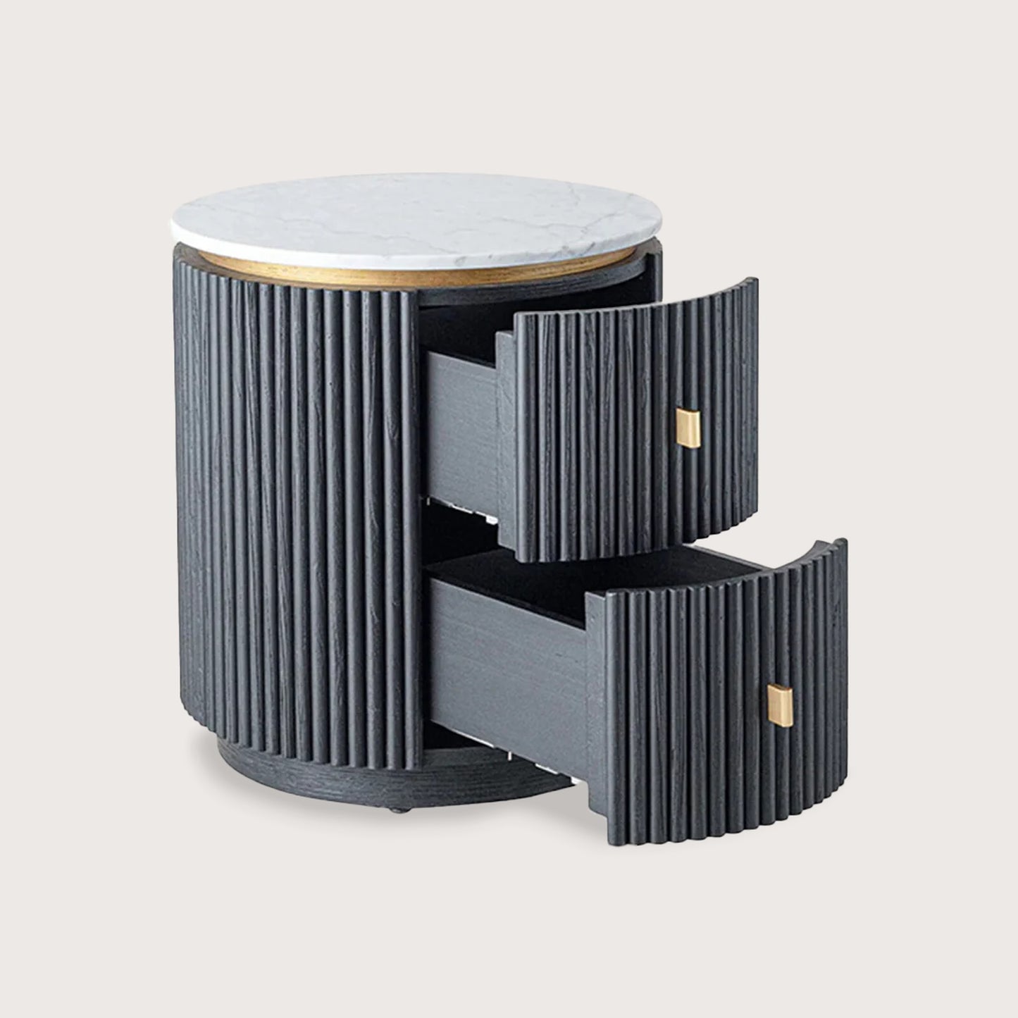 Allure Circular Marble Bedside Table - Dark Oak Bedside Table Raffine