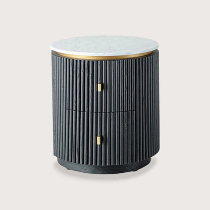 Allure Circular Marble Bedside Table - Dark Oak Bedside Table Raffine Dark Oak