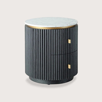 Allure Circular Marble Bedside Table - Dark Oak Bedside Table Raffine
