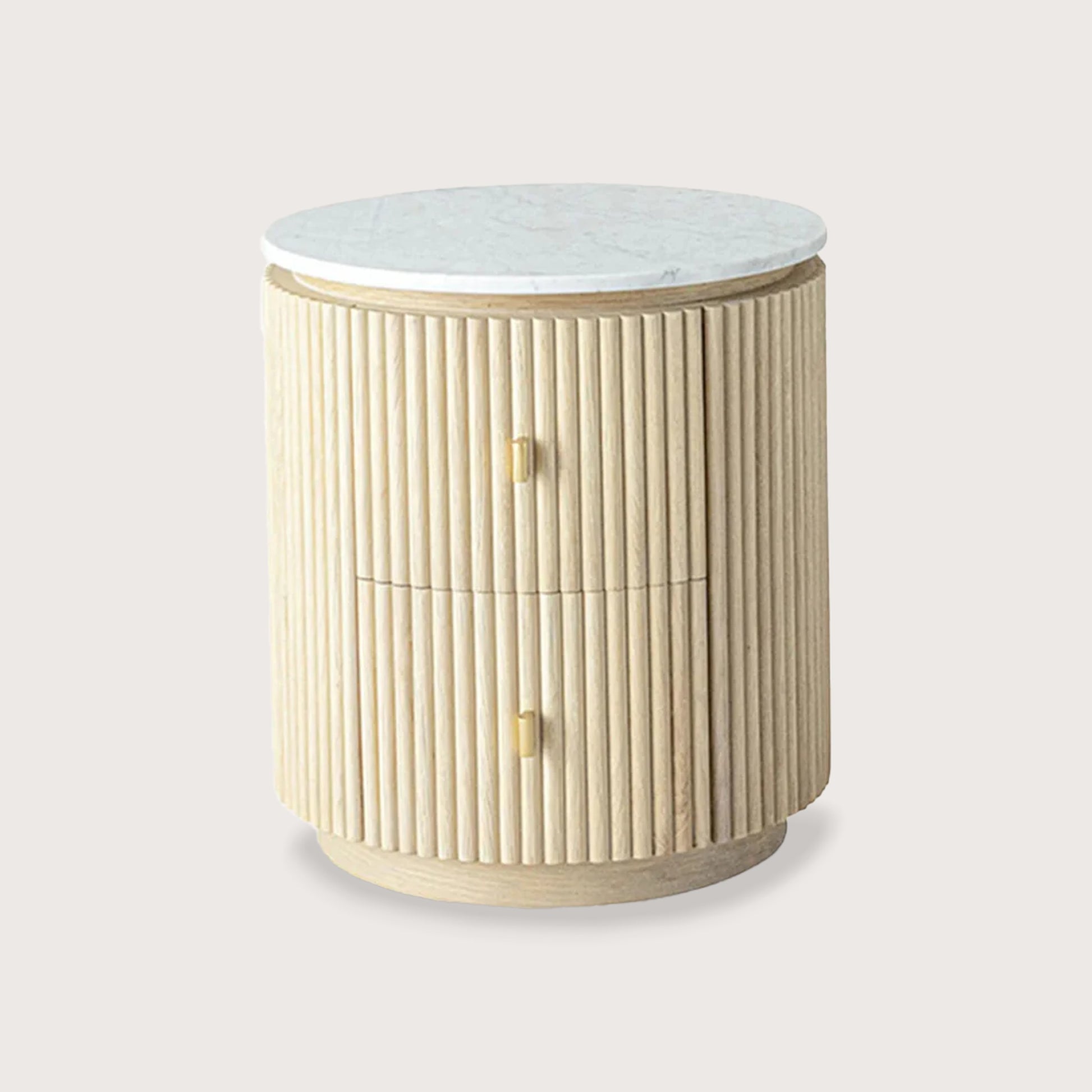 Allure Circular Marble Bedside Table - Light Oak Bedside Table Raffine Light Oak