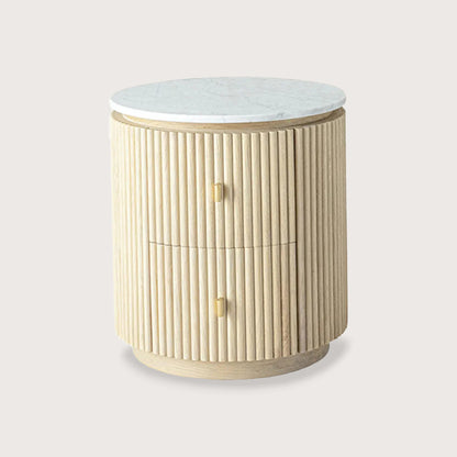 Allure Circular Marble Bedside Table - Light Oak Bedside Table Raffine Light Oak
