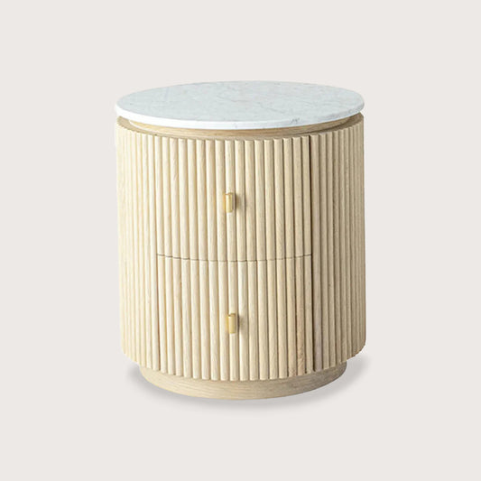 Allure Circular Marble Bedside Table Bedside Table Raffine Light Oak