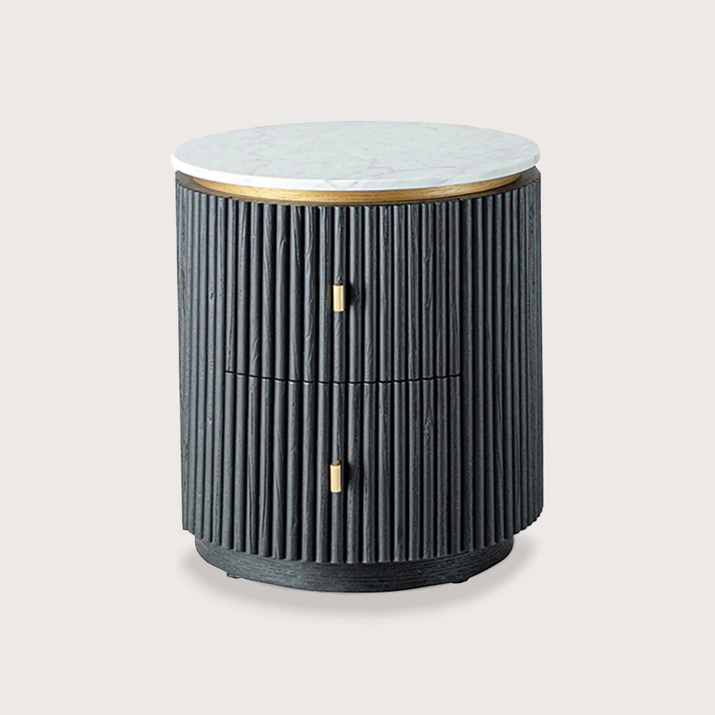 Allure Circular Marble Bedside Table - Light Oak Bedside Table Raffine Dark Oak