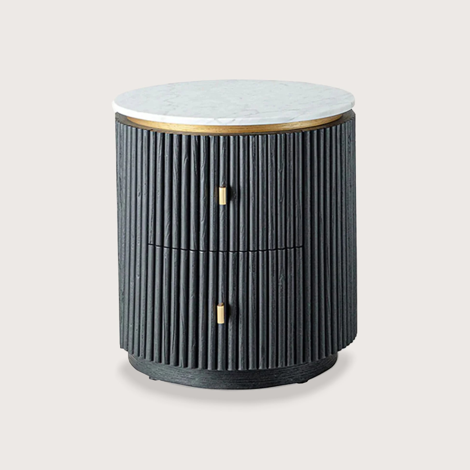 Allure Circular Marble Bedside Table Bedside Table Raffine Dark Oak