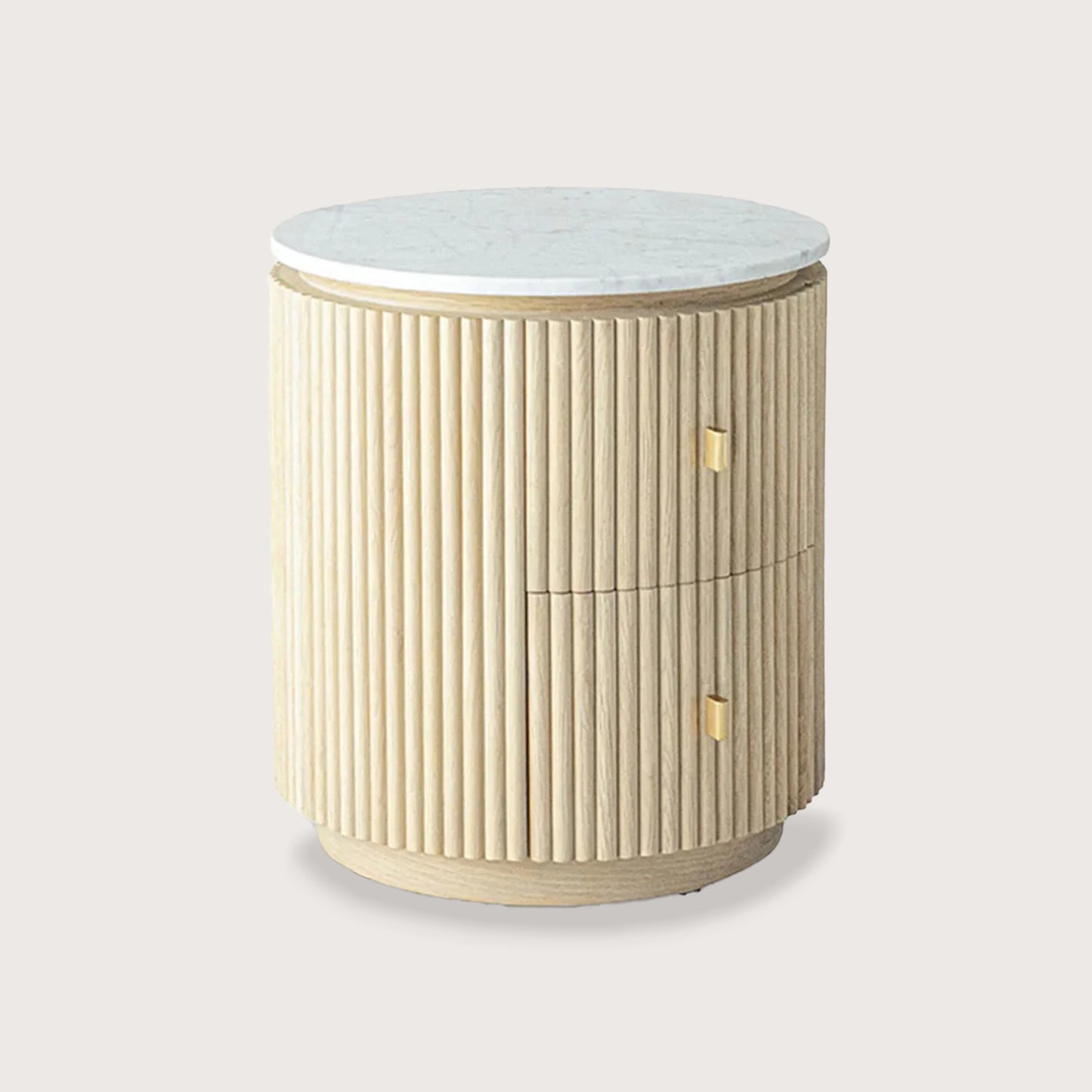 Allure Circular Marble Bedside Table - Light Oak Bedside Table Raffine