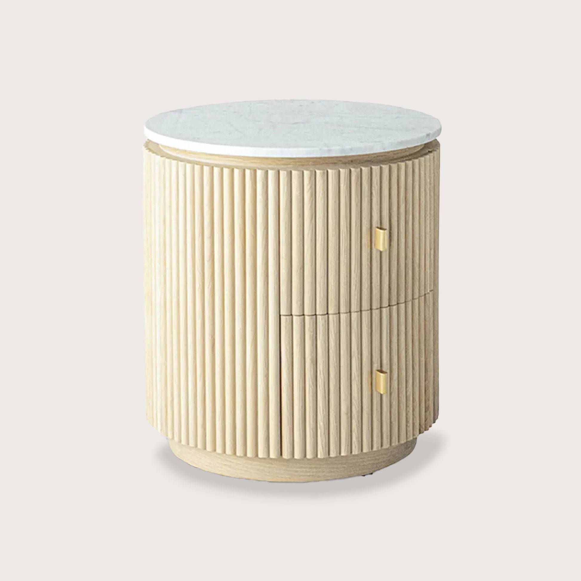 Allure Circular Marble Bedside Table - Light Oak Bedside Table Raffine