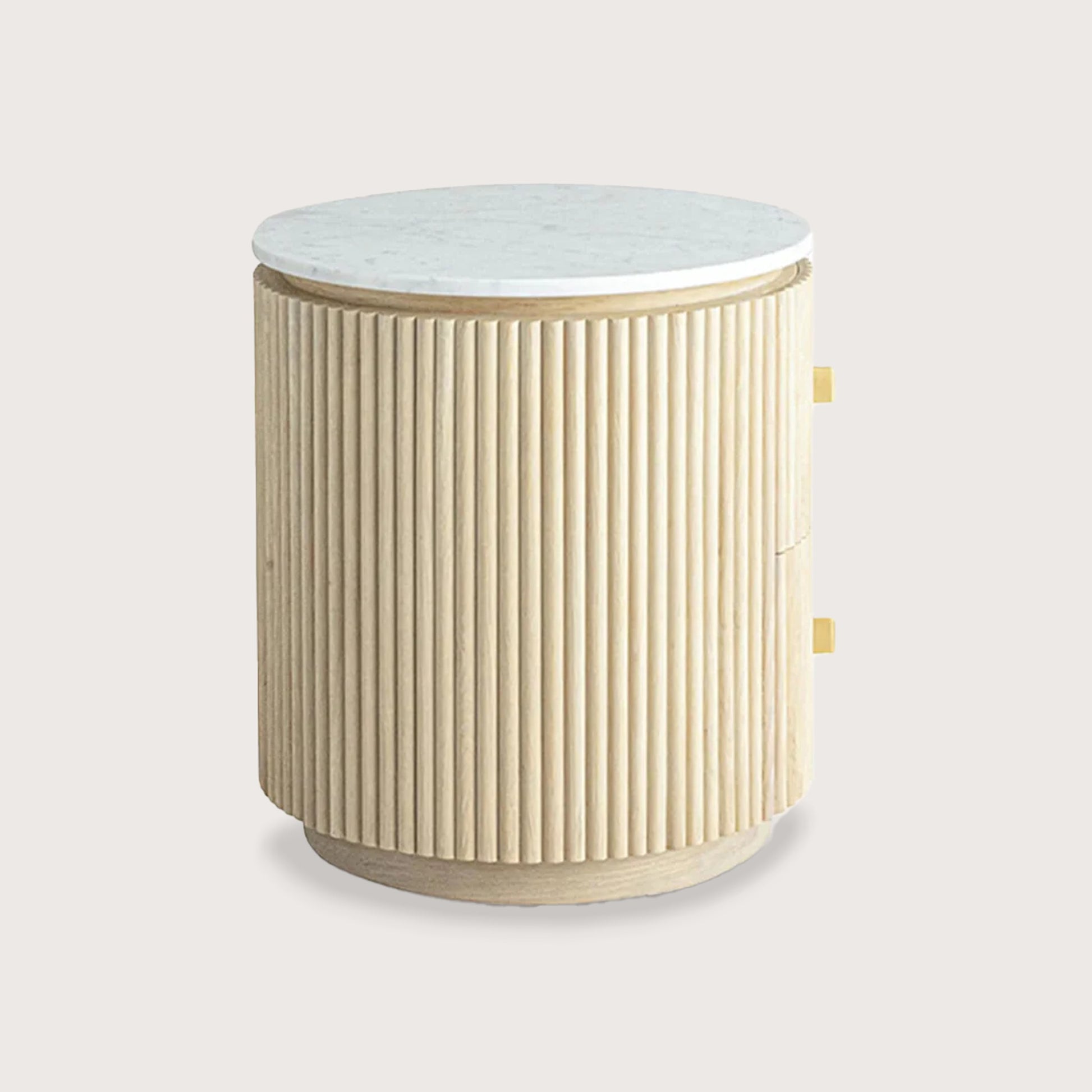 Allure Circular Marble Bedside Table - Light Oak Bedside Table Raffine