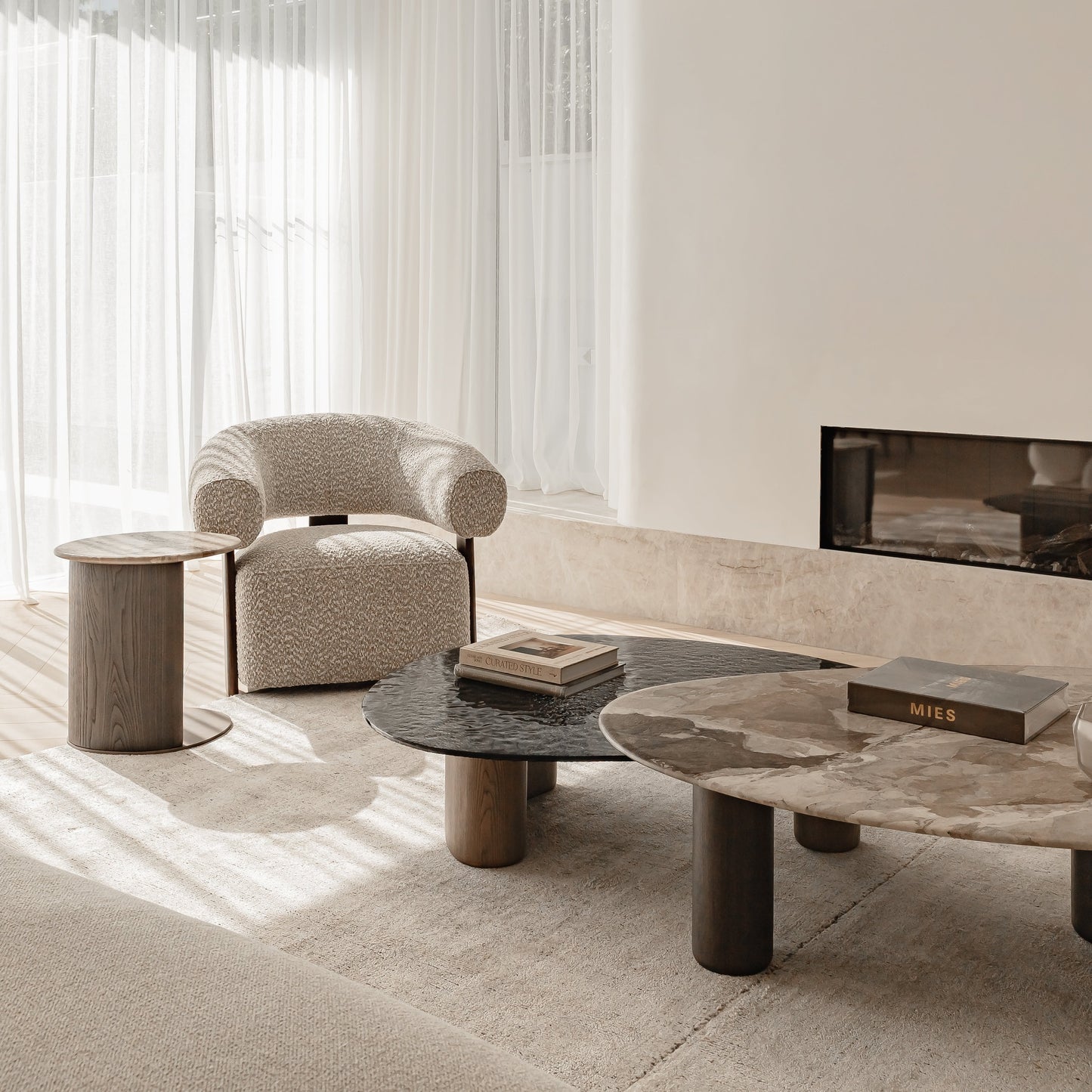 Alpine Organically Shaped Marble Coffee Table - Oak Coffee Table Raffine