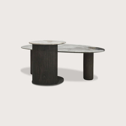 Alpine Organically Shaped Marble Coffee Table - Oak Coffee Table Raffine