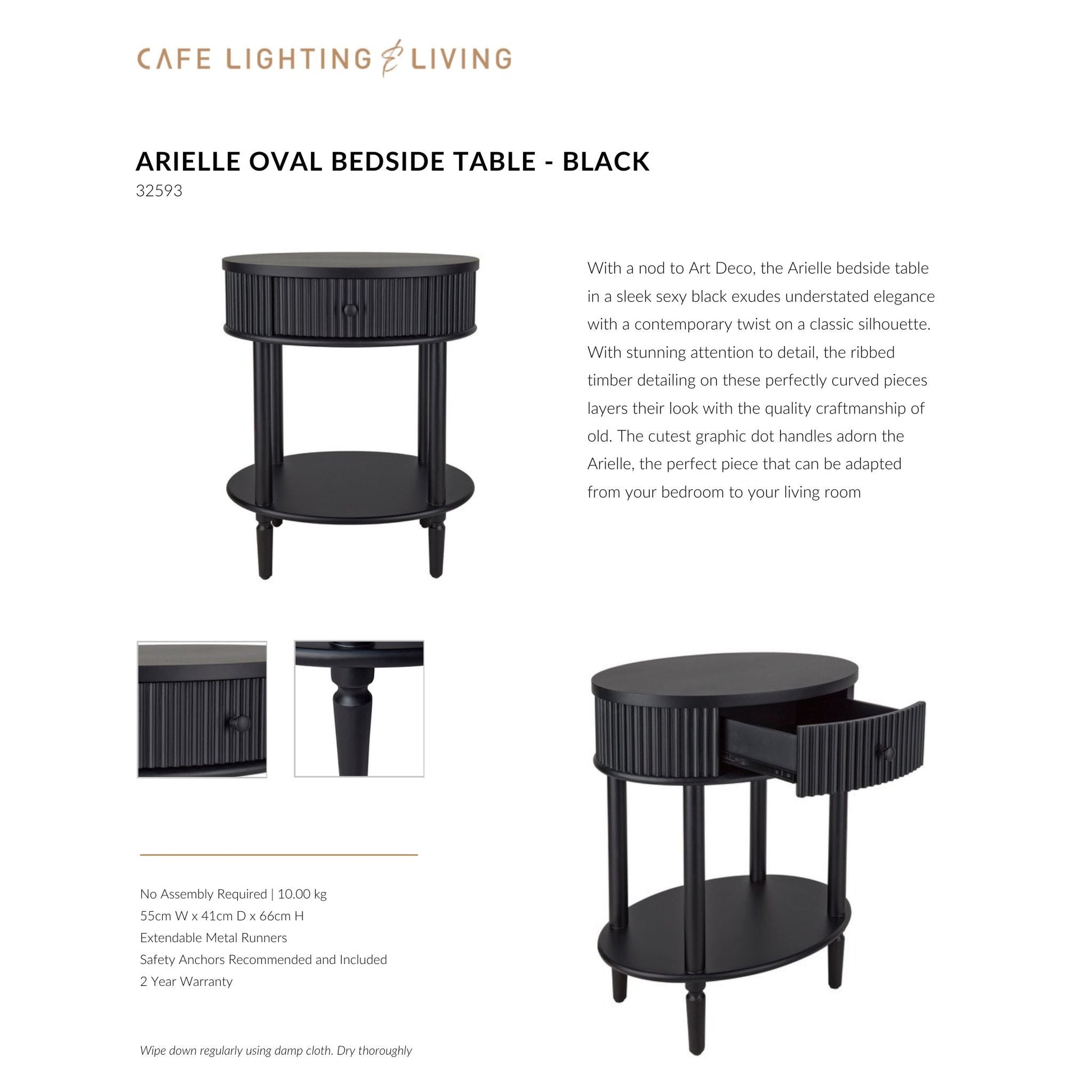 Arielle Oval Bedside Table - Black Bedside Table Cafe Lighting & Living   
