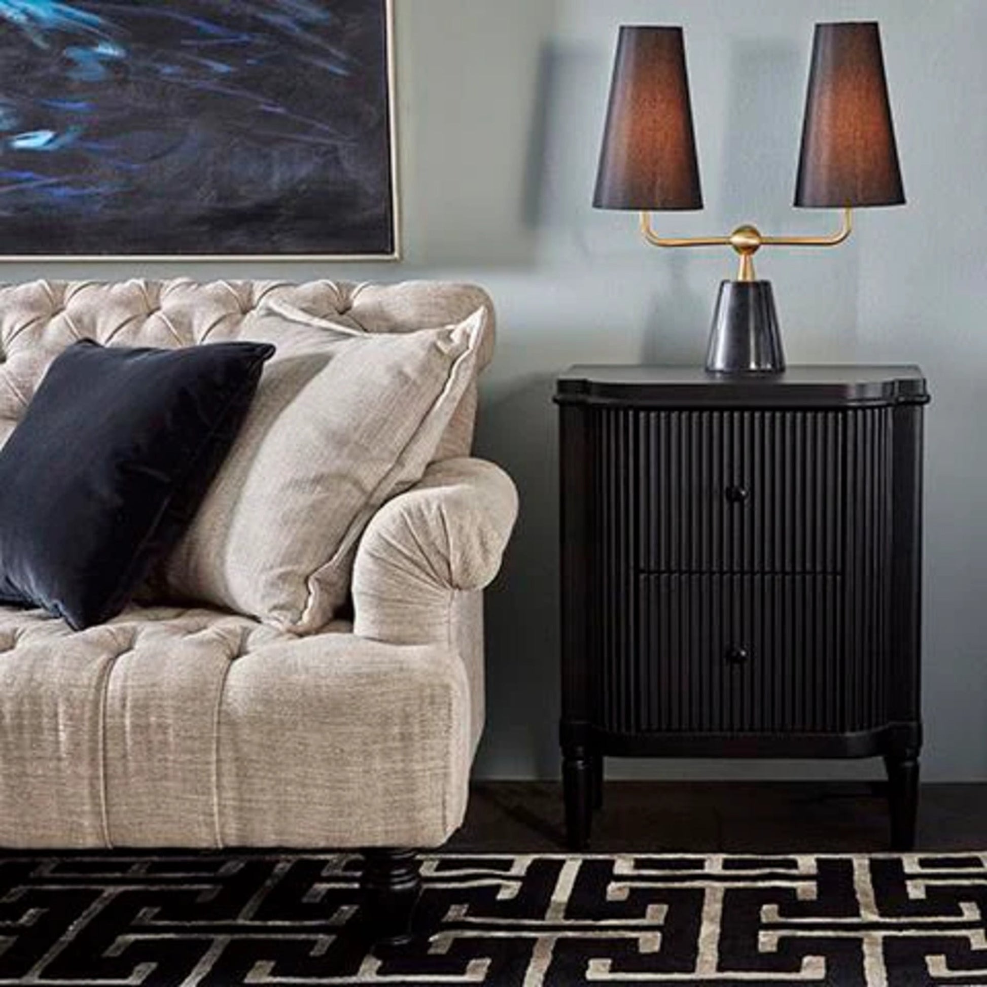 Arielle Ribbed Timber Bedside Table - Black Bedside Table Cafe Lighting & Living   