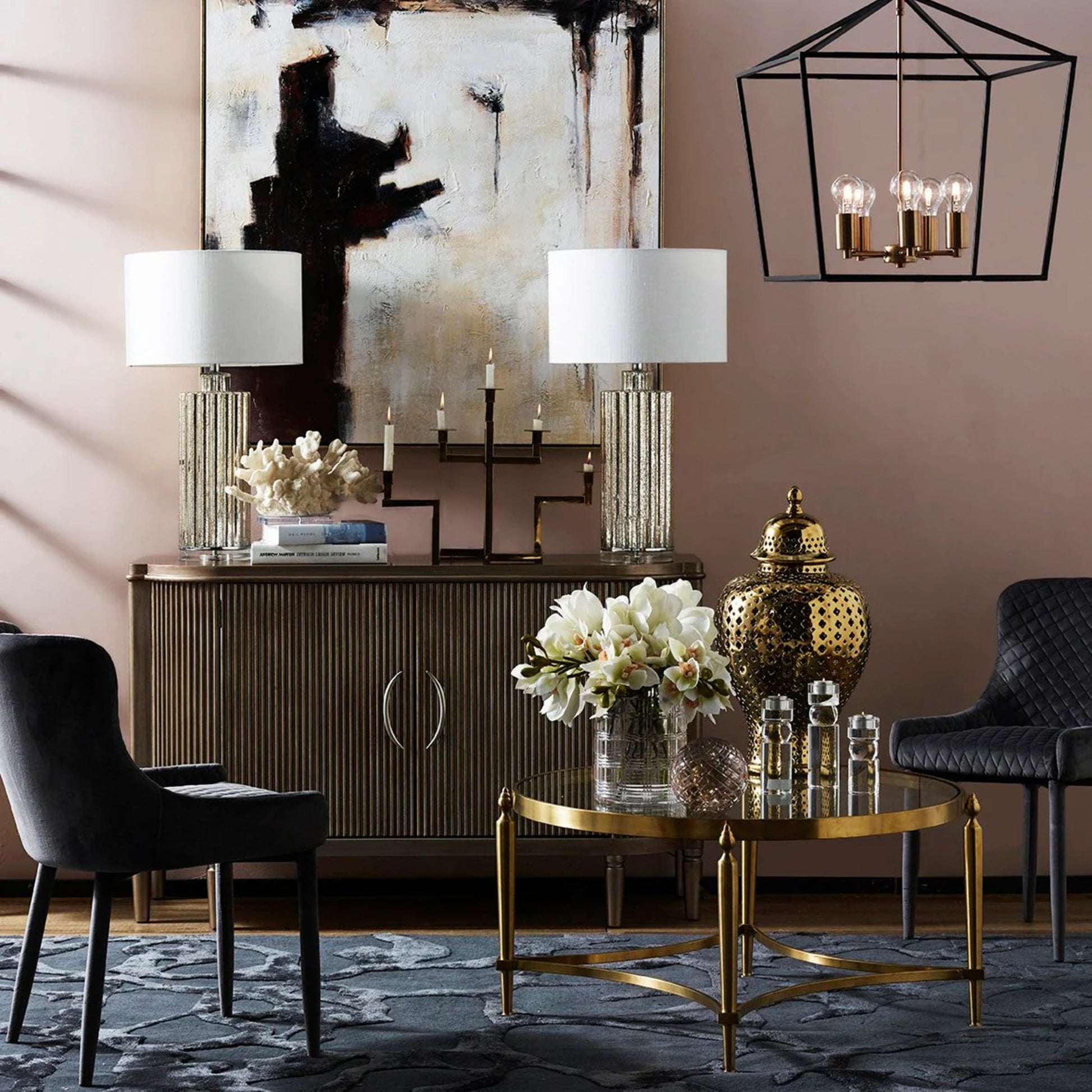 Arielle Ribbed Timber Buffet Table - Antique Gold Buffet Table Cafe Lighting & Living   