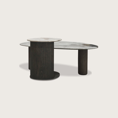 Astrid Pedestal Marble Side Table - Oak Side Table Raffine