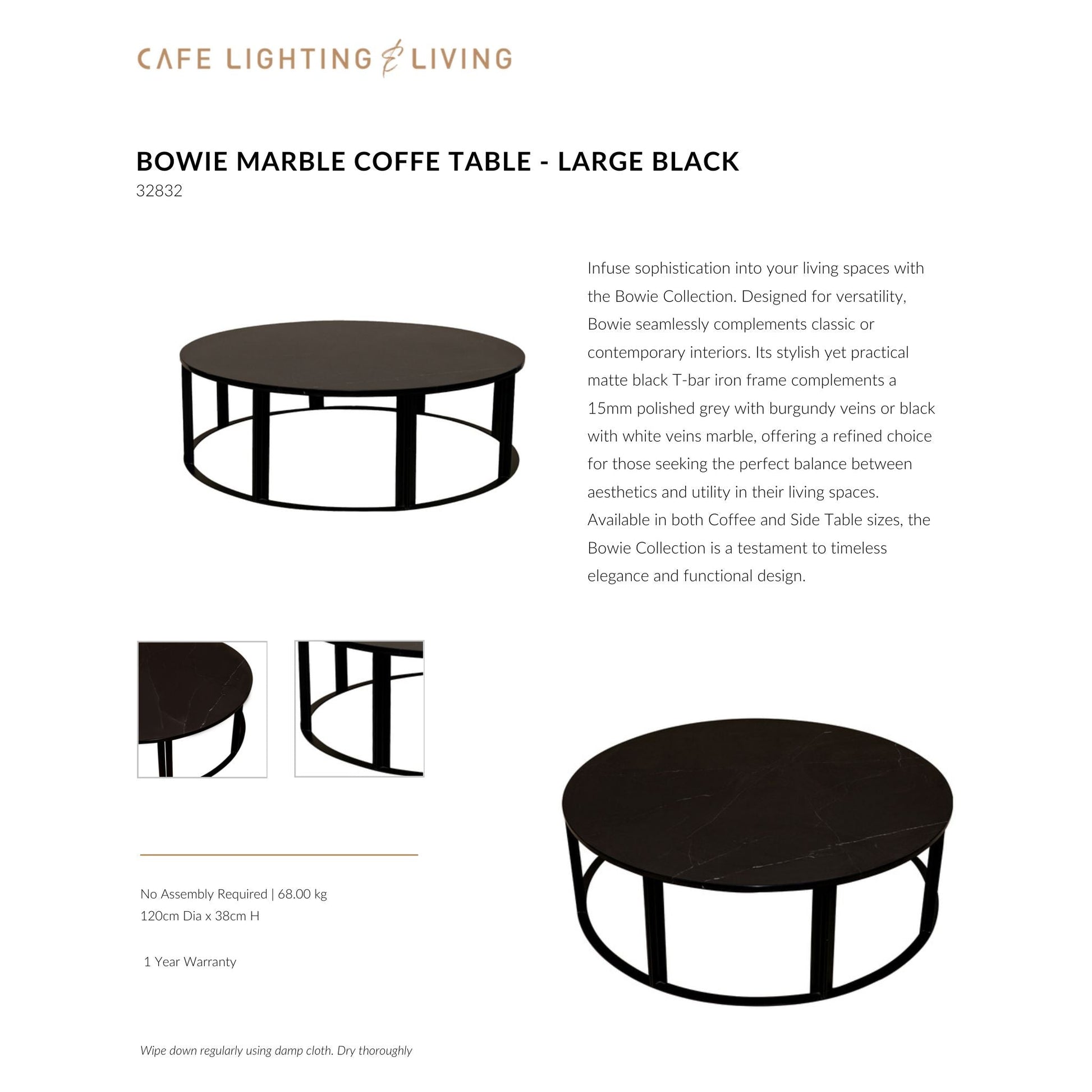 Bowie Marble Large Coffee Table - Black Coffee Table Cafe Lighting & Living   