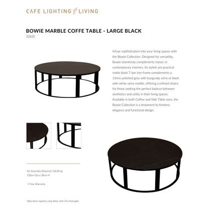 Bowie Marble Large Coffee Table - Black Coffee Table Cafe Lighting & Living   