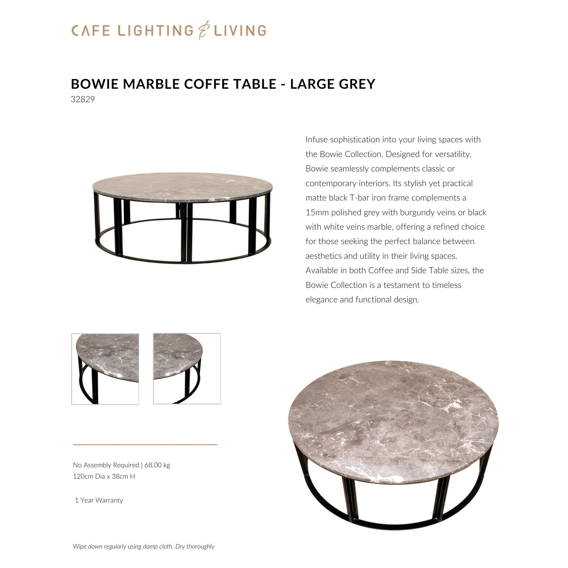 Bowie Marble Large Coffee Table - Grey Coffee Table Cafe Lighting & Living   