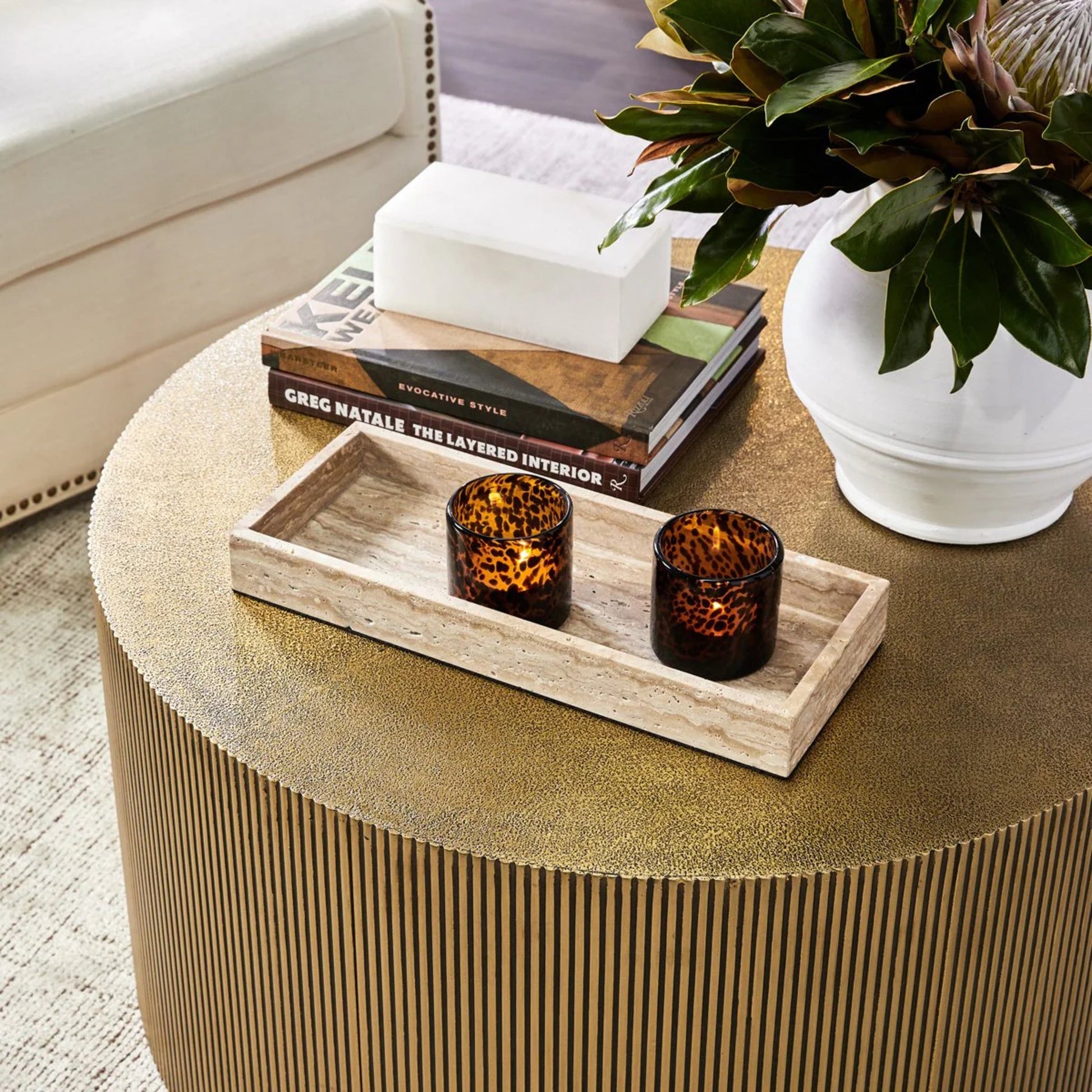 Chadwick Pinstripe Coffee Table - Brass Coffee Table Cafe Lighting & Living   