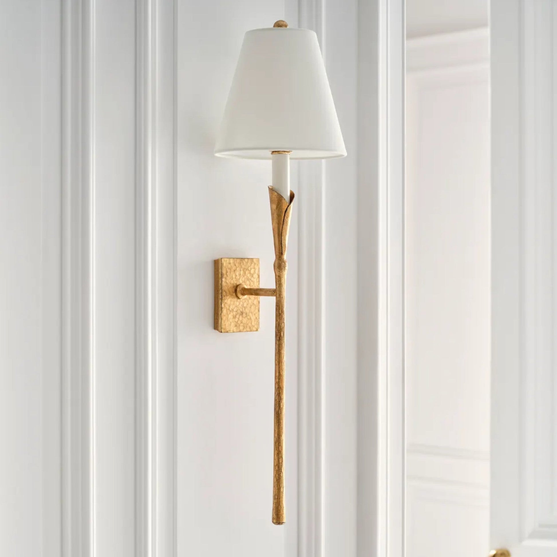 Chapman & Myers Aiden Large Tail Linen Wall Sconce - Gilded Iron Wall Light Bloomingdales Lighting   