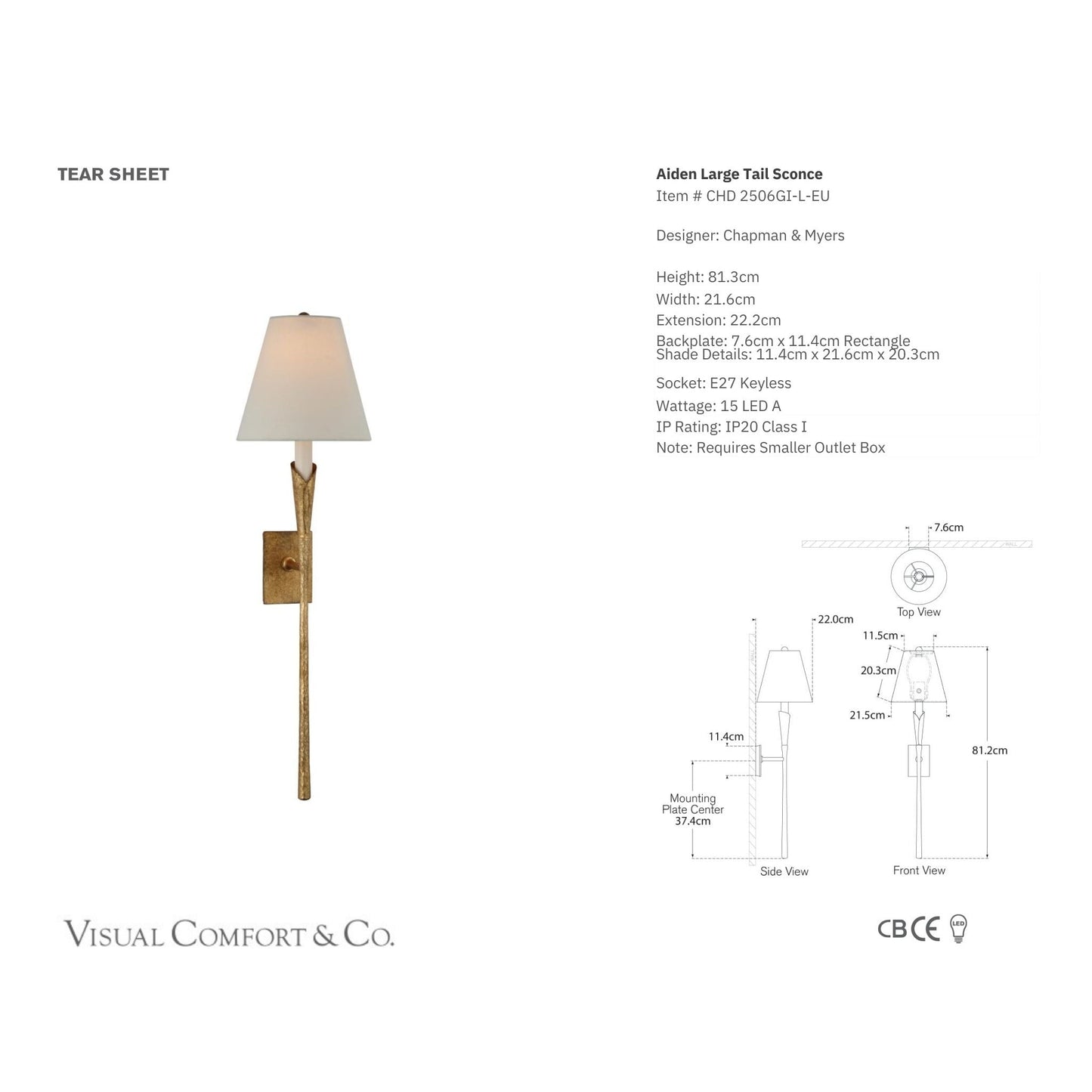 Chapman & Myers Aiden Large Tail Linen Wall Sconce - Gilded Iron Wall Light Bloomingdales Lighting   