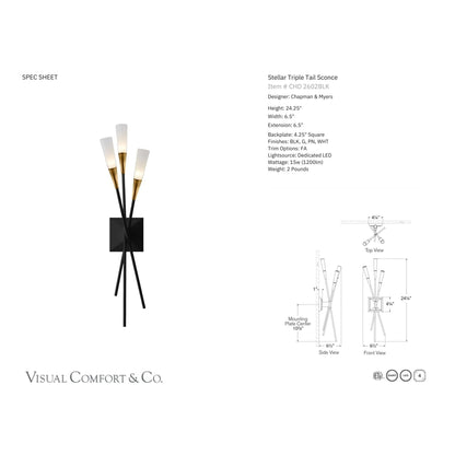 Chapman & Myers Stellar Triple Tail Wall Sconce - Matte Black Wall Light Bloomingdales Lighting   