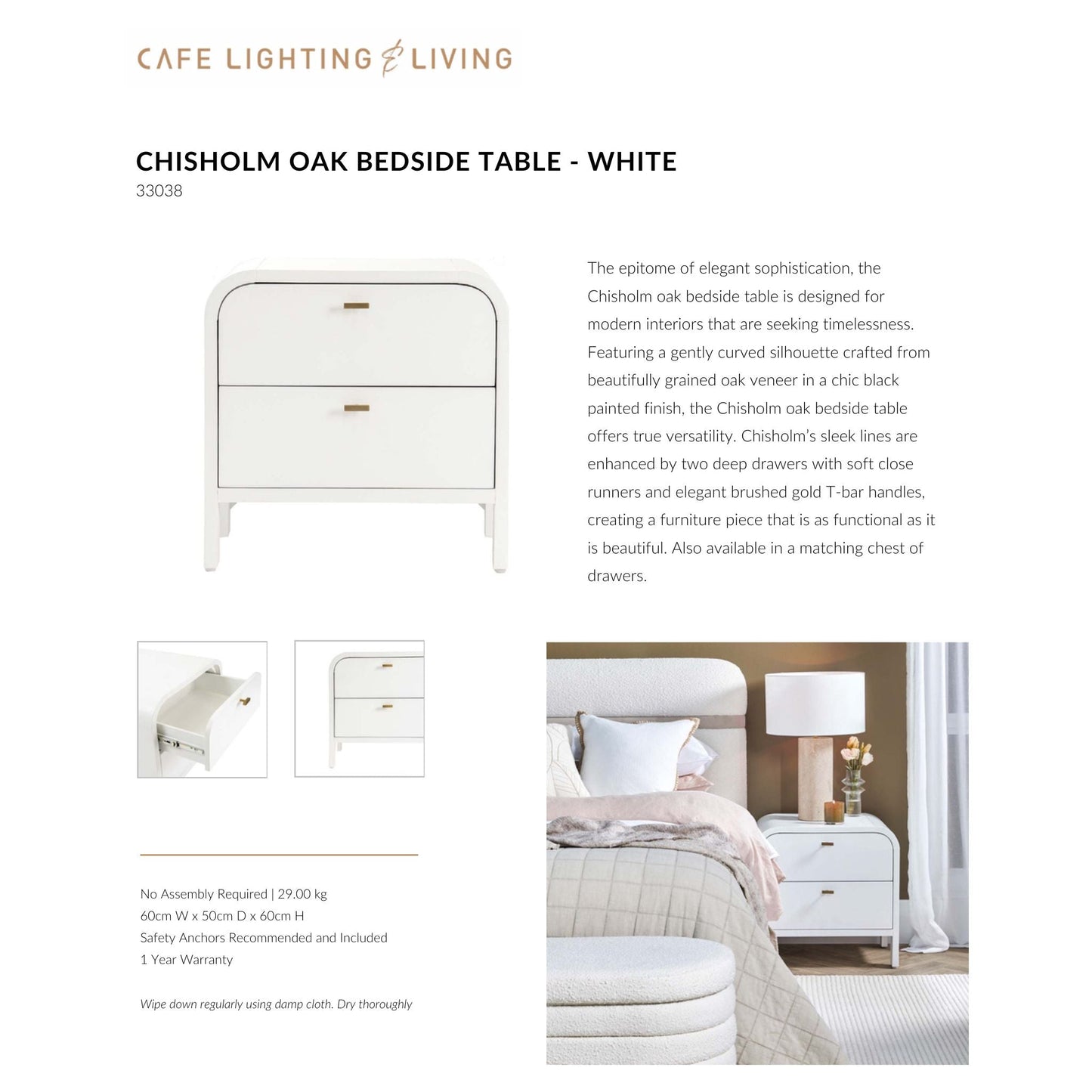 Chisholm Oak Wood Bedside Table - White Bedside Table Cafe Lighting & Living   