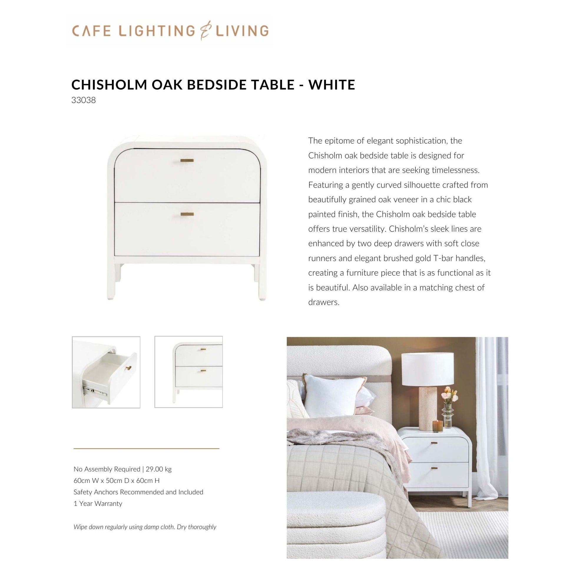 Chisholm Oak Wood Bedside Table - White Bedside Table Cafe Lighting & Living   