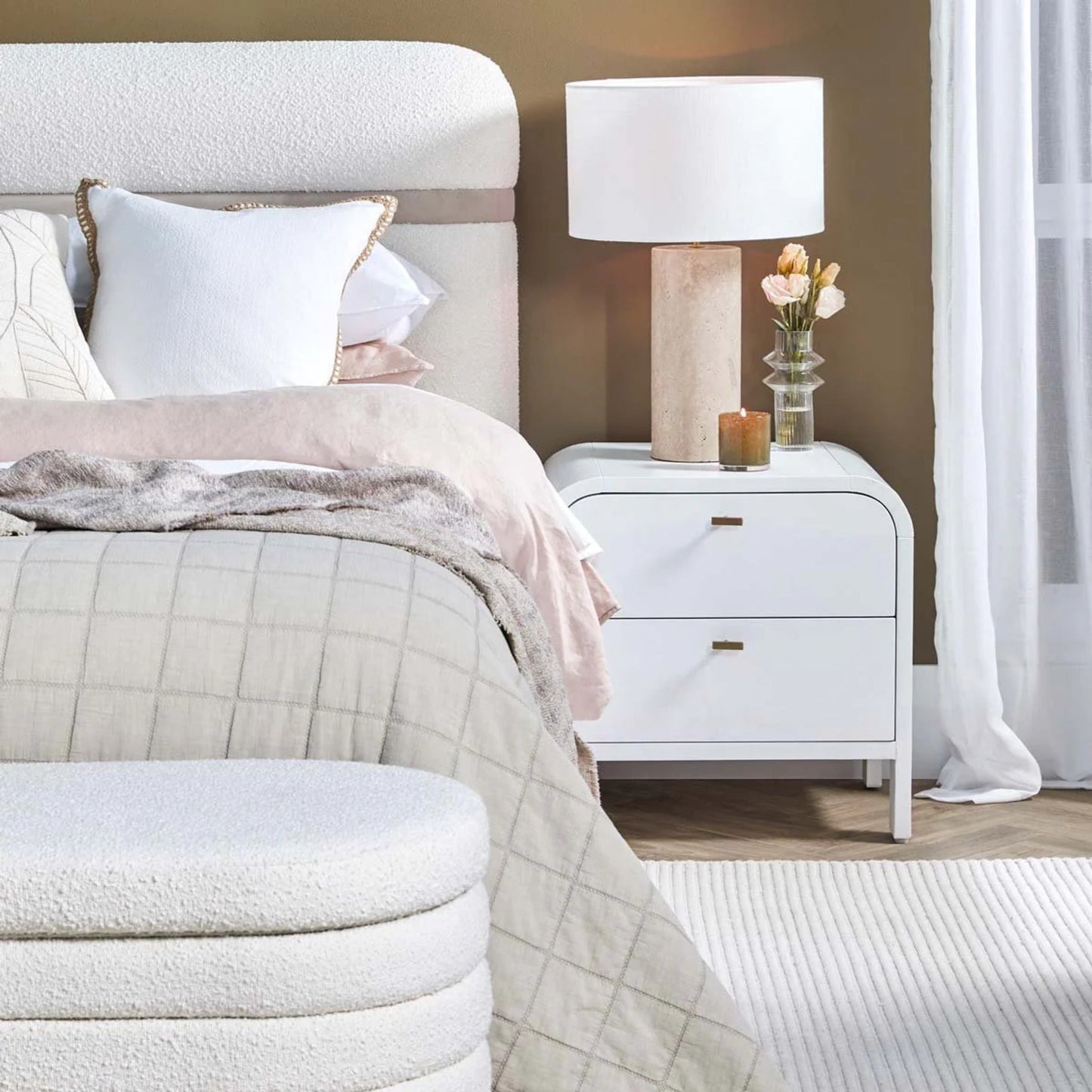 Chisholm Oak Wood Bedside Table - White Bedside Table Cafe Lighting & Living   