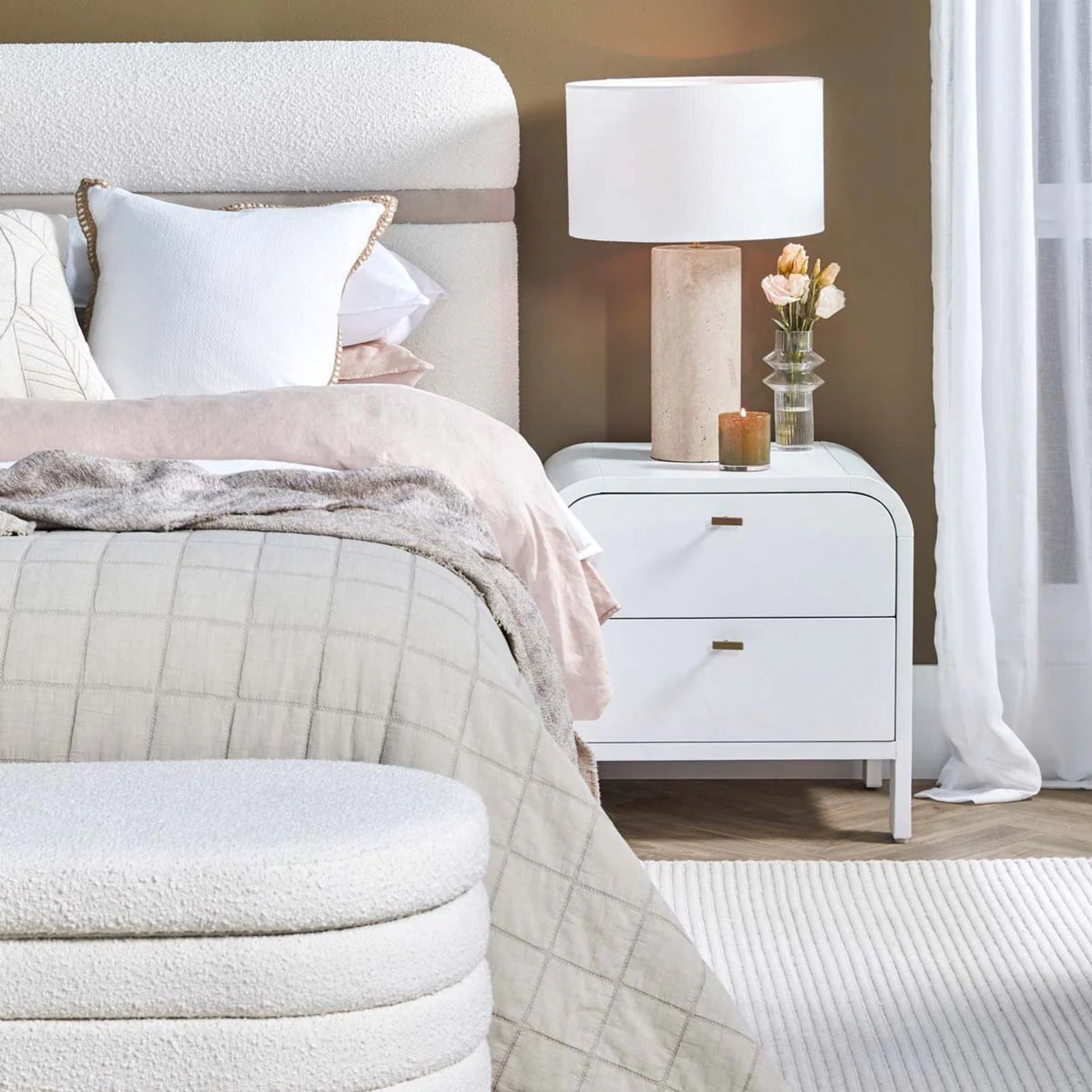 Chisholm Oak Wood Bedside Table - White Bedside Table Cafe Lighting & Living   