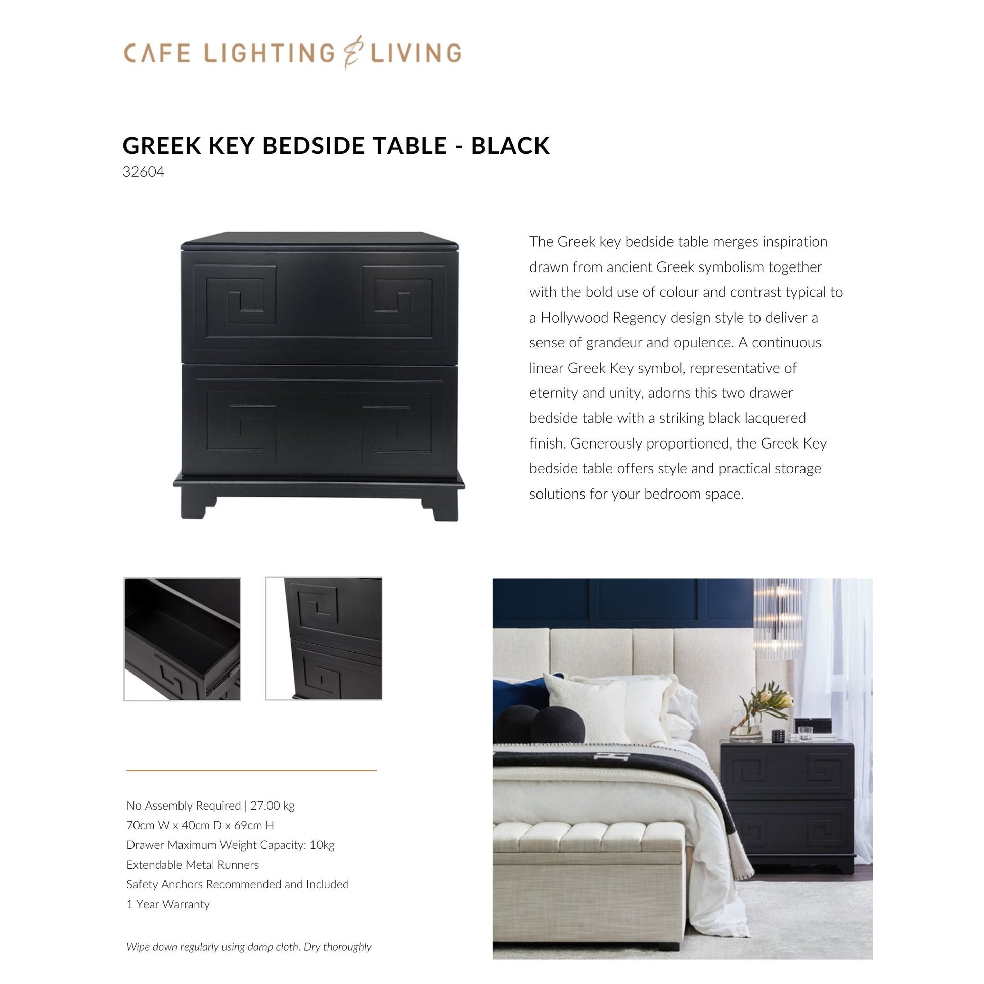 Chiswick Rattan Wrapped Bedside Table - Black Bedside Table Cafe Lighting & Living   
