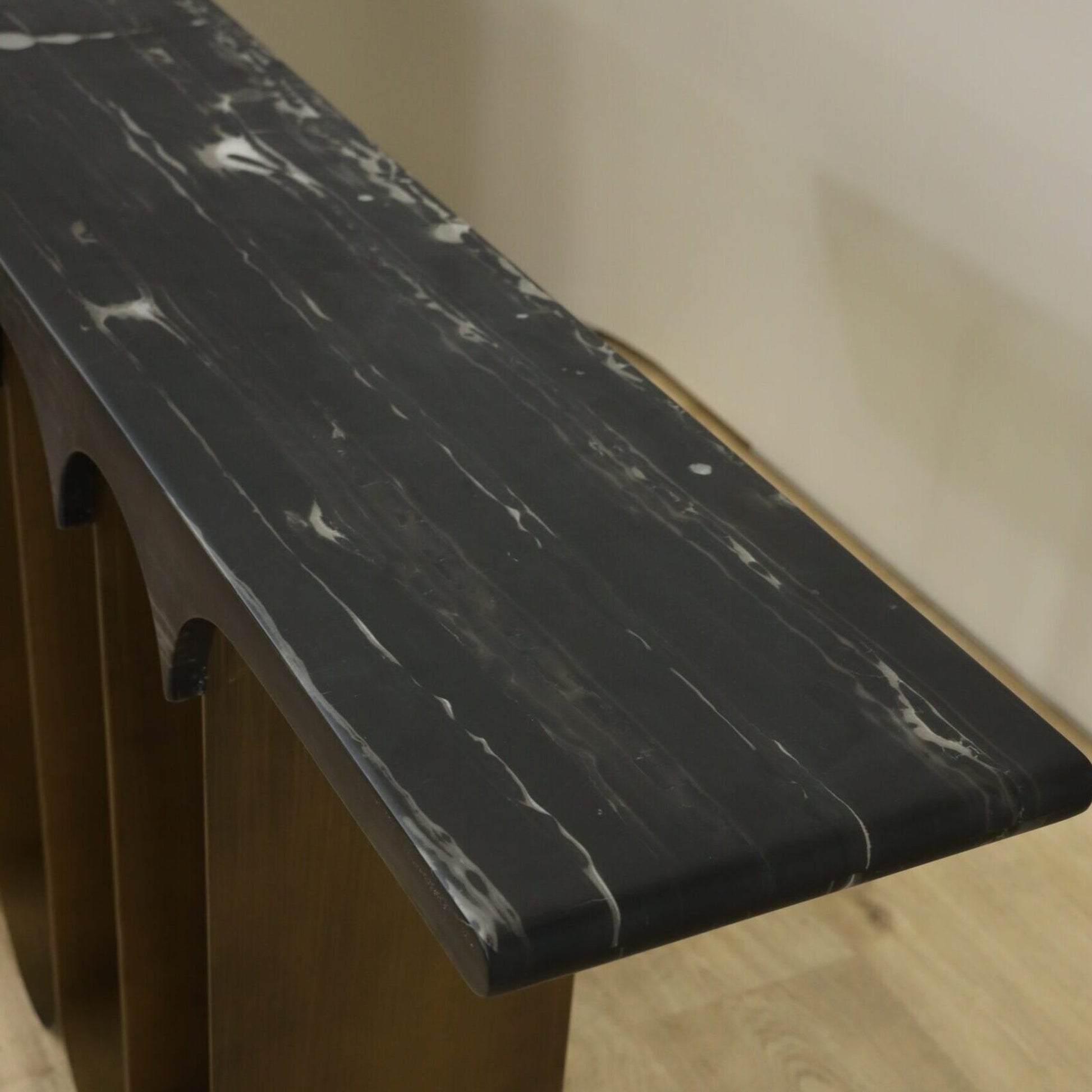Ember Curved Marble Console Table - Black Console Table Raffine