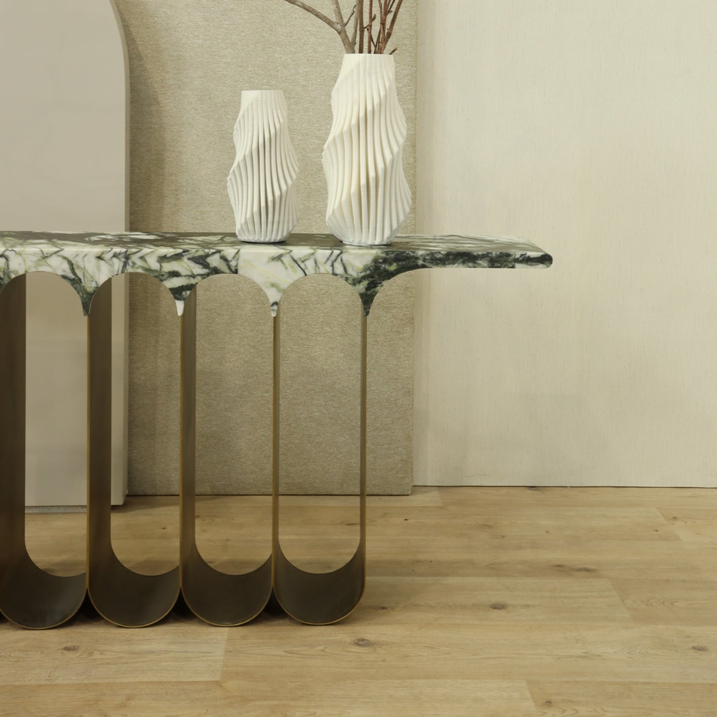 Ember Curved Marble Console Table - Jade Console Table Raffine