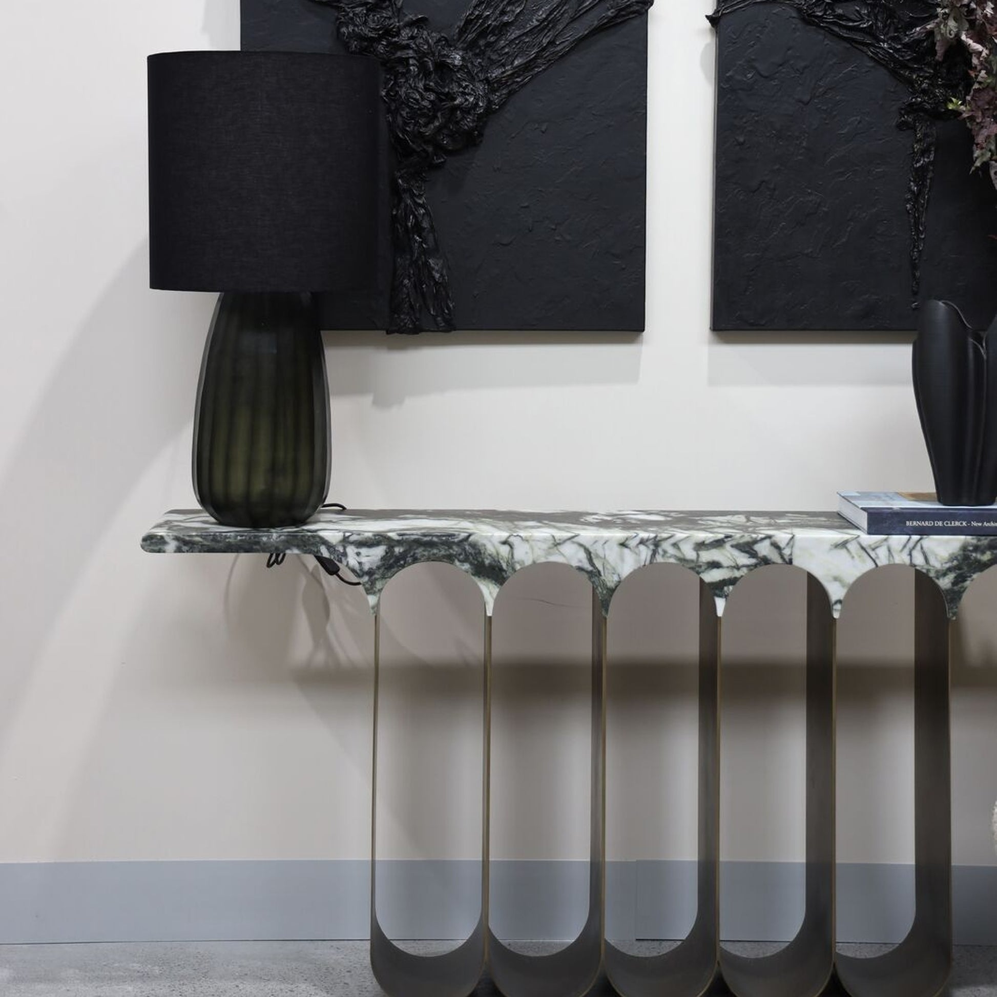 Ember Curved Marble Console Table - Jade Console Table Raffine