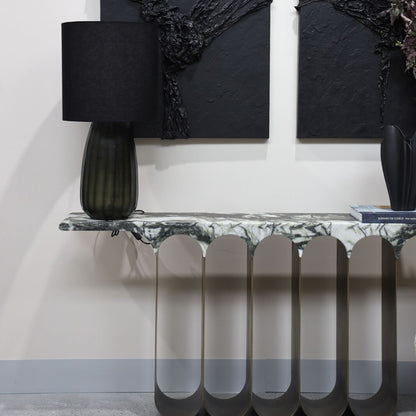 Ember Curved Marble Console Table - Jade Console Table Raffine