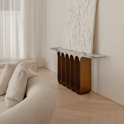 Ember Curved Marble Console Table - Jade Console Table Raffine