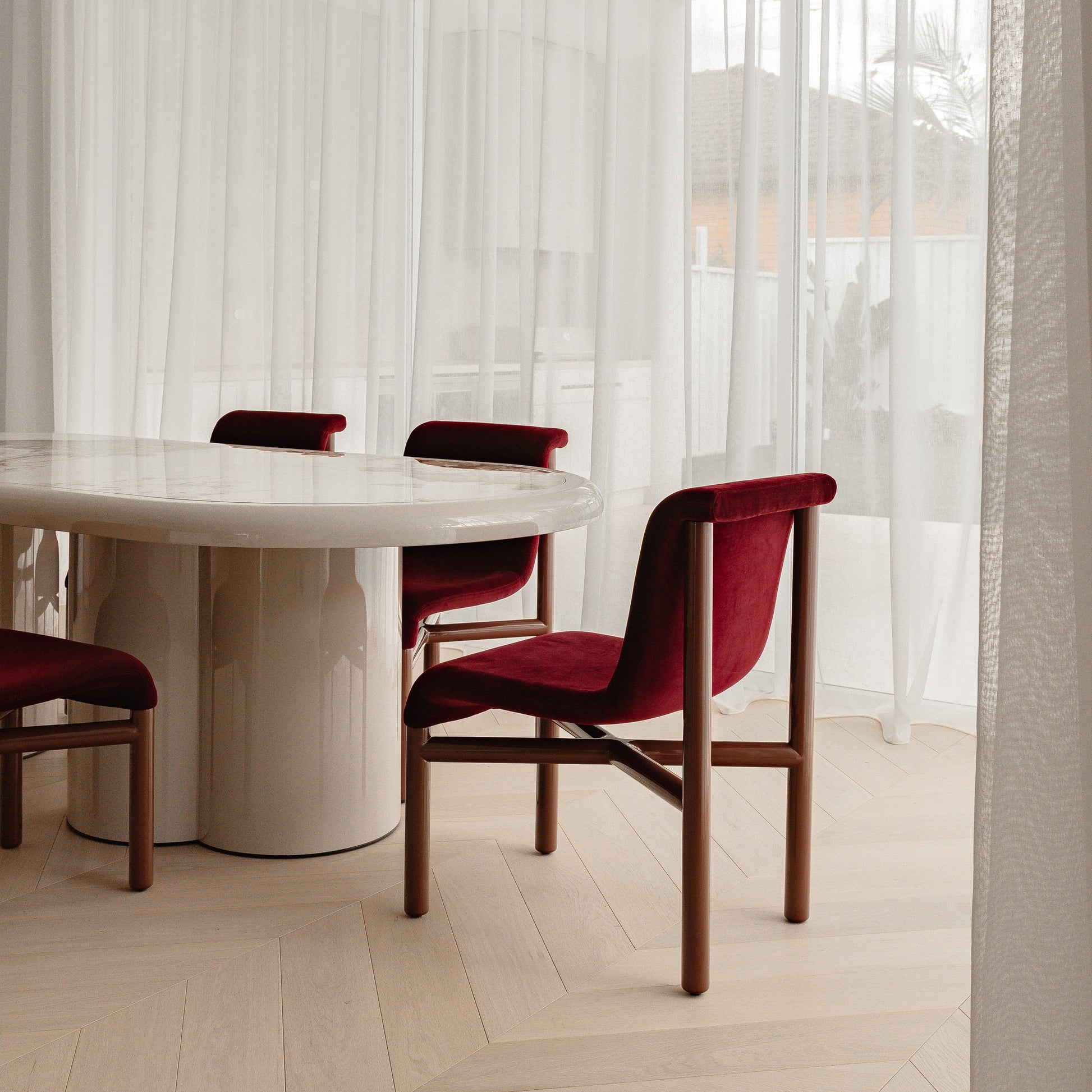 Gabriel Cylindrical Marble Dining Table - Cream Dining Table Raffine