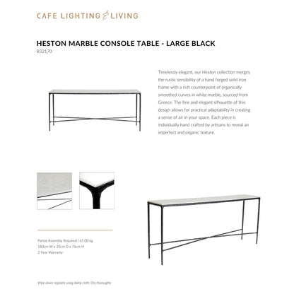 Heston Large Marble Console Table - Black Console Table Cafe Lighting & Living   