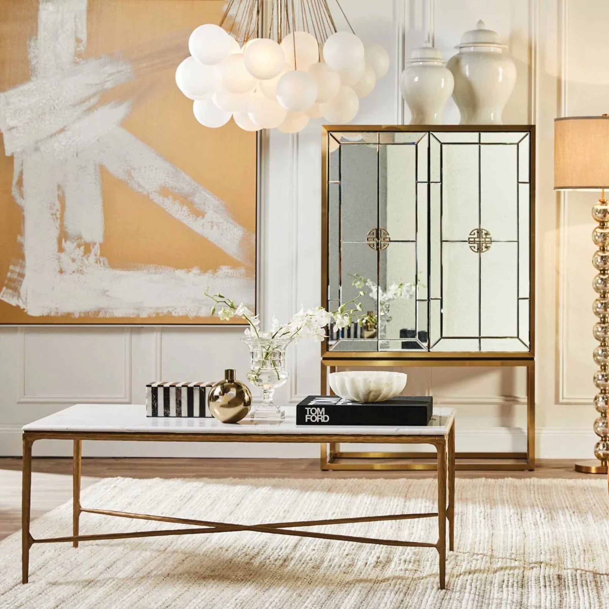 Heston Rectangle Marble Coffee Table - Brass Coffee Table Cafe Lighting & Living   