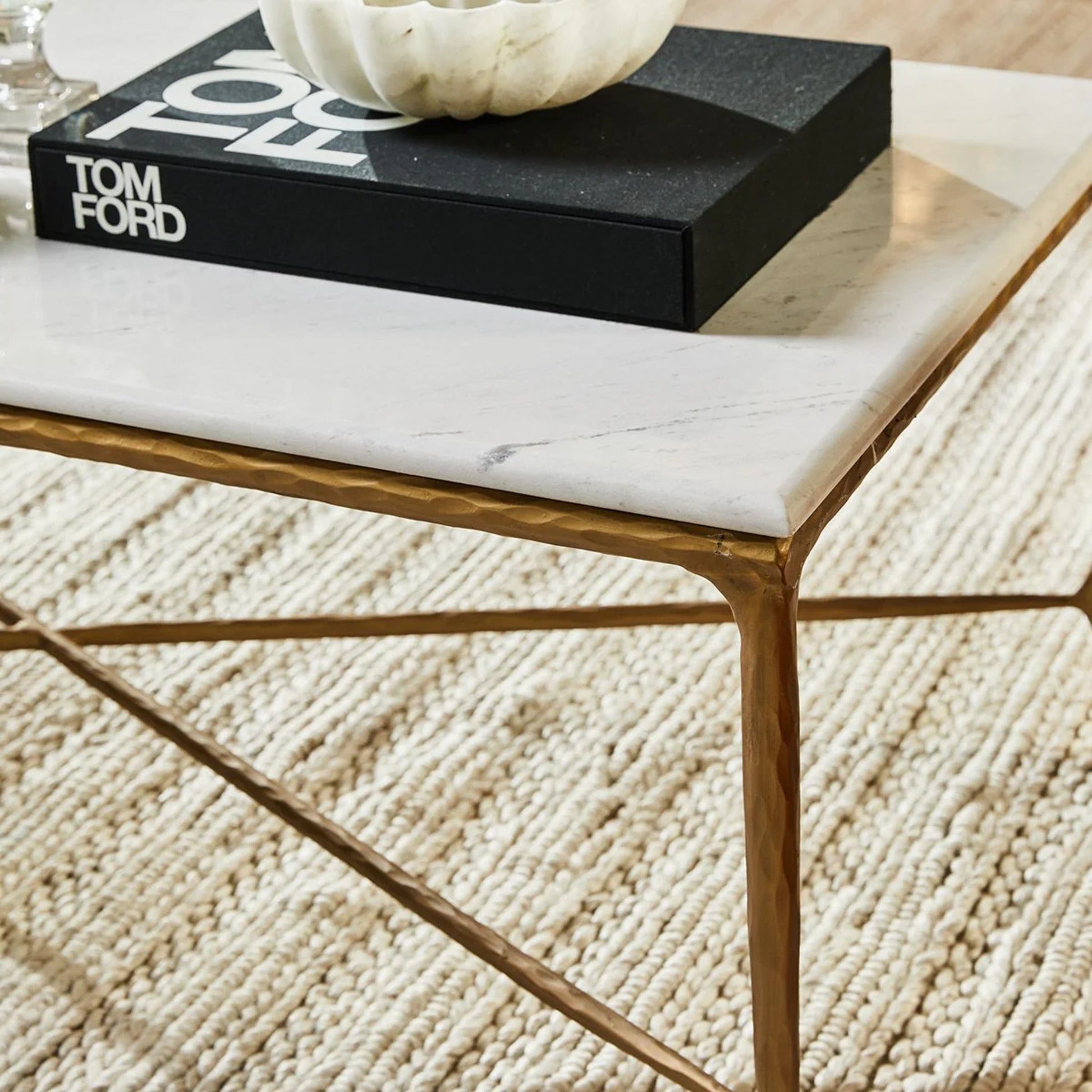 Heston Rectangle Marble Coffee Table - Brass Coffee Table Cafe Lighting & Living   
