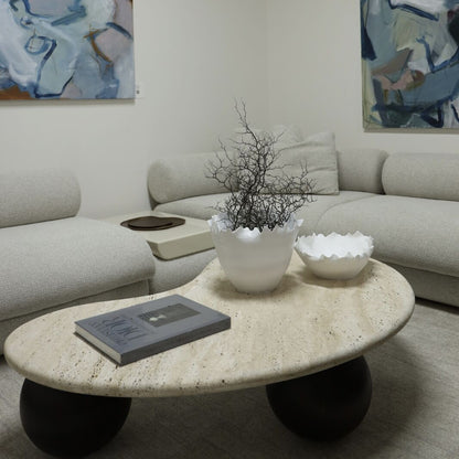 Isla Sculpted Marble Coffee Table - Oak Coffee Table Raffine