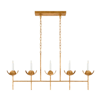 Julie Neill Illana Large Gild Leaf Linear Chandelier Pendant Light Bloomingdales Lighting Gild  