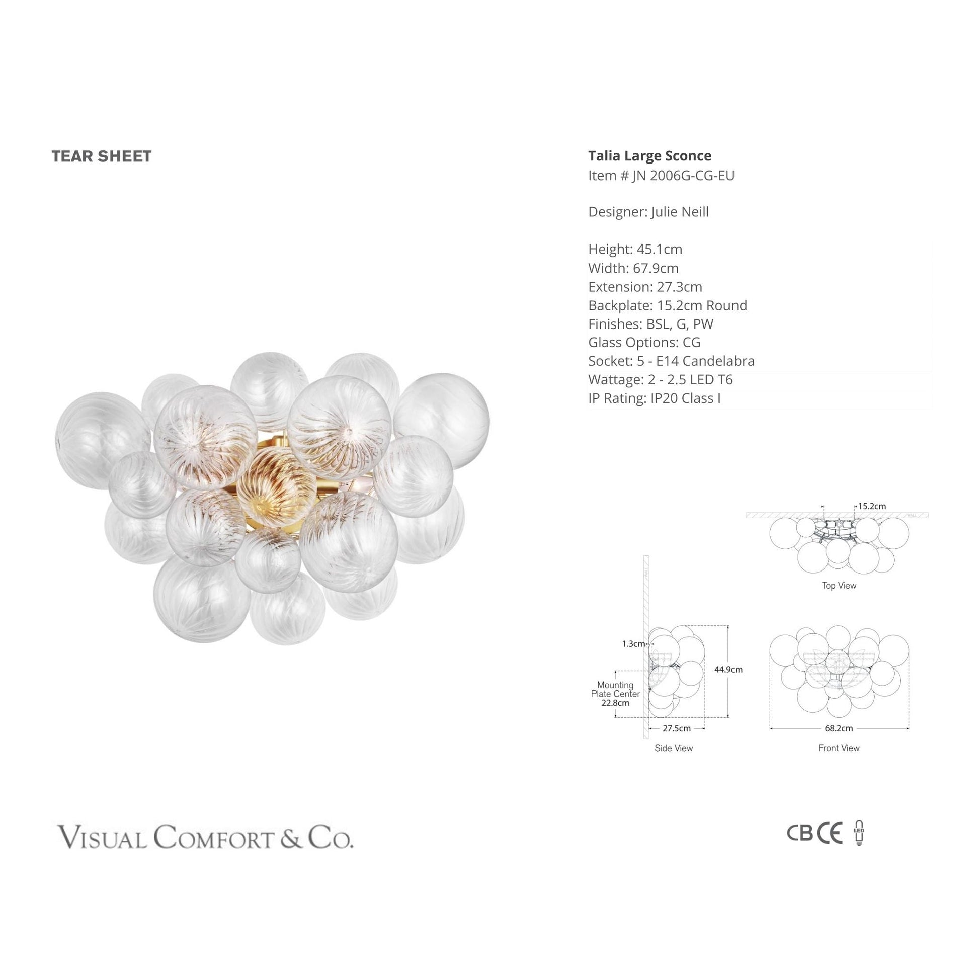 Julie Neill Talia Large Glass Wall Sconce - Gild Wall Light Bloomingdales Lighting   