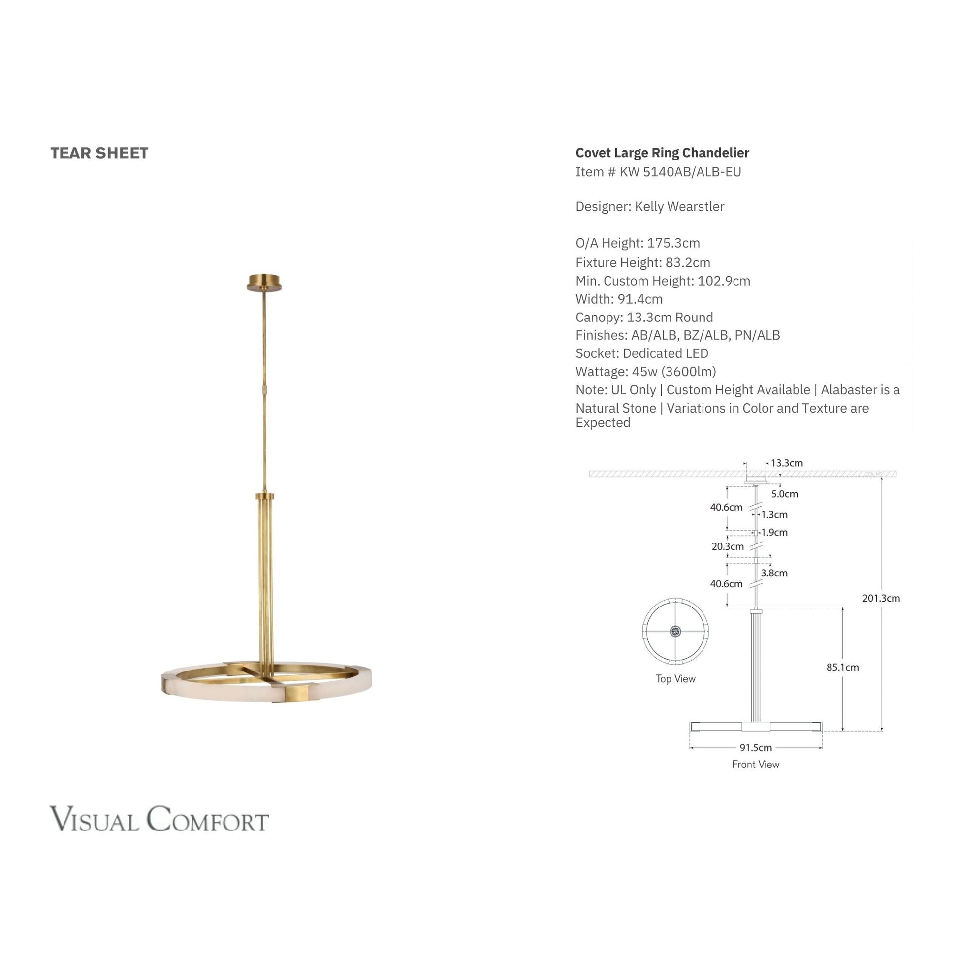 Kelly Wearstler Covet Alabaster Large Ring Chandelier - Brass Pendant Light Bloomingdales Lighting   