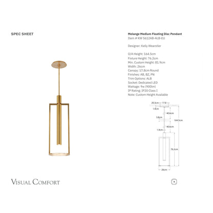 Kelly Wearstler Melange Medium Floating Alabaster Disc Pendant Light - Brass Pendant Light Bloomingdales Lighting   