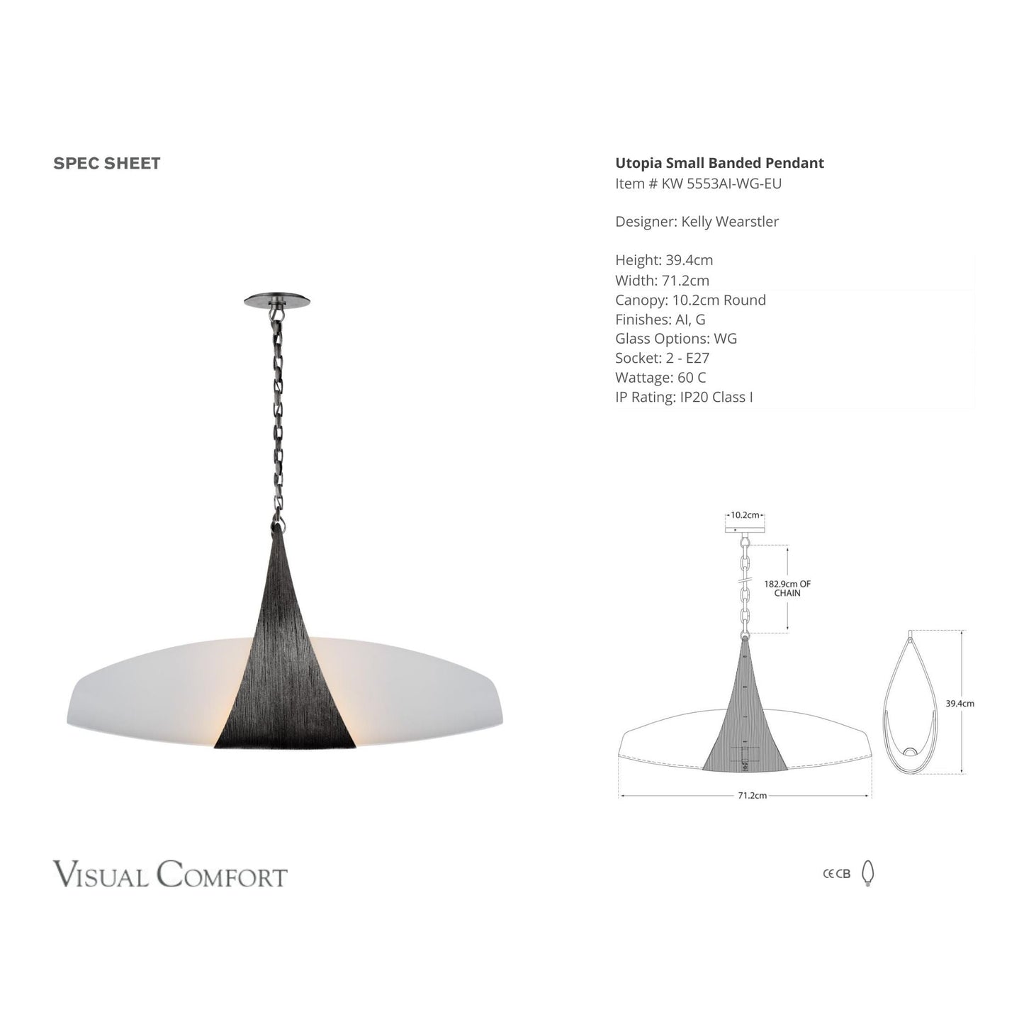 Kelly Wearstler Utopia Small Banded White Glass Pendant Light - Aged Iron Pendant Light Bloomingdales Lighting   