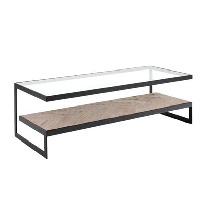 Lenny Rectangle Glass & Timber Coffee Table - Black Coffee Table M+Co Living